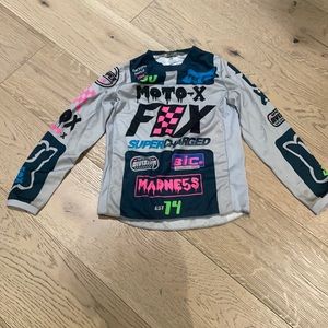 Fox motor cross long sleeve, size YS, black pink blue and grey